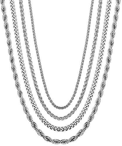 sailimue 4 Pcs Acier Inoxydable Collier Homme Femme Chaîne Unisexe 51cm 56 cm 61cm 71cm