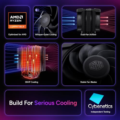 Image of Cooler Master V8 ACE 3DHP AMD CPU Air Cooler, Single-Tower, Dual PWM Fans | AMD AM5 Support Cooler, 3DHP Cooling, LCP Blades, Quiet Dual 120mm PWM Fans, Single-Tower Design, Easy Installation