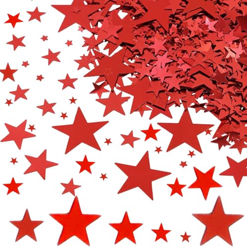 DazzJoy 6000 unidades de confeti con purpurina, 4 tamaños de estrellas, decoración roja, 5-20 mm, estrellas brillantes, decoración para mesa