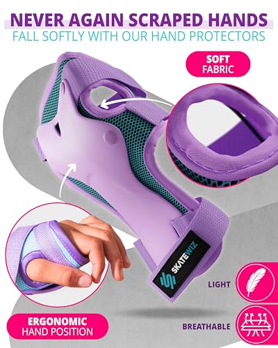 Image of SKATEWIZ Knee Pads Skateboarding Elbow Pads - Wrist Guards - Smash - Size M /L in Blue Purple - Kids Skate Pads - Skateboard Pads for Kids 8-14