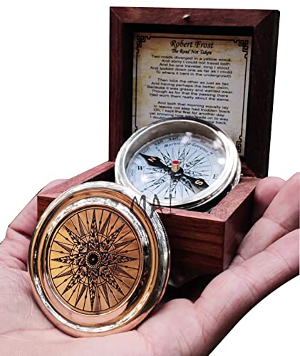 Brújula de latón envejecido con caja de madera miniatura 7