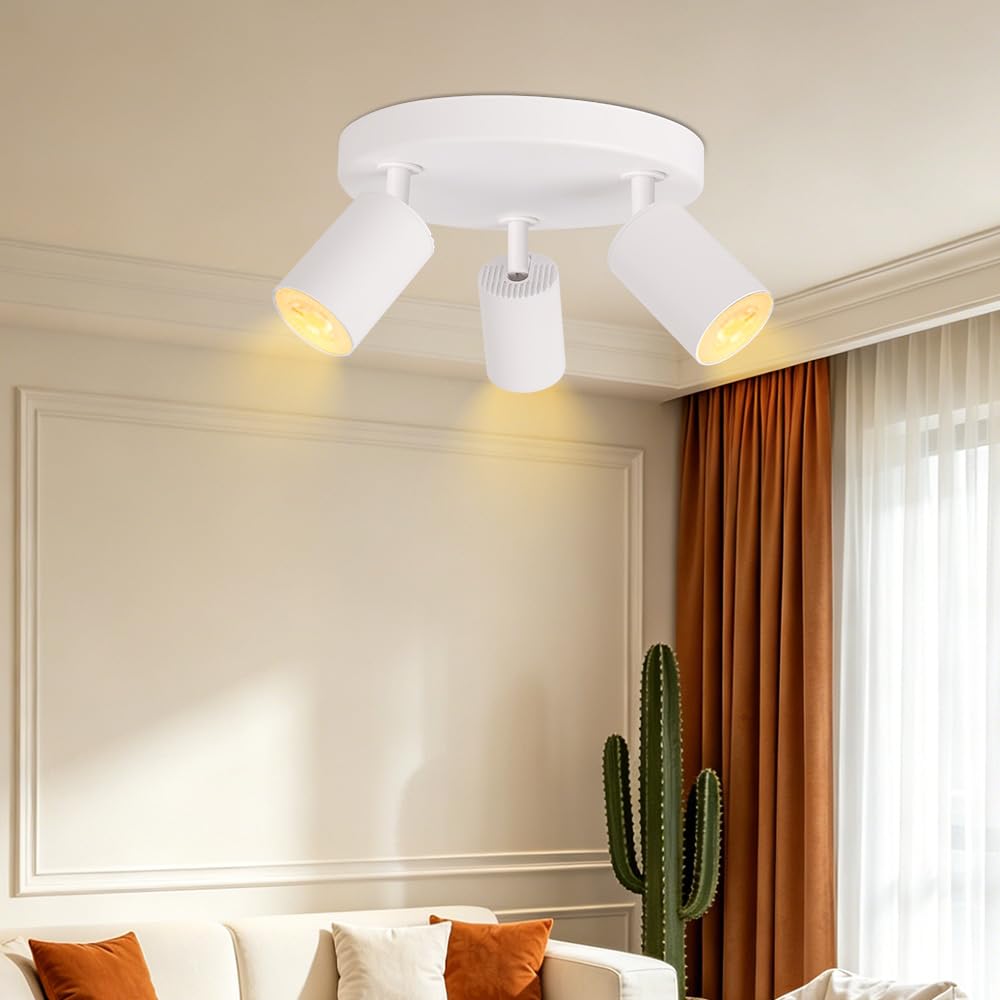 CHENBEN Kitchen Ceiling Lights,Ceiling Light with 3 Rotatable GU10 Spots,Indoor LED Ceiling Spotlights, Round Base, White Ceiling Light for Dining Rooms Living Room,Without Bulb, Max 25W