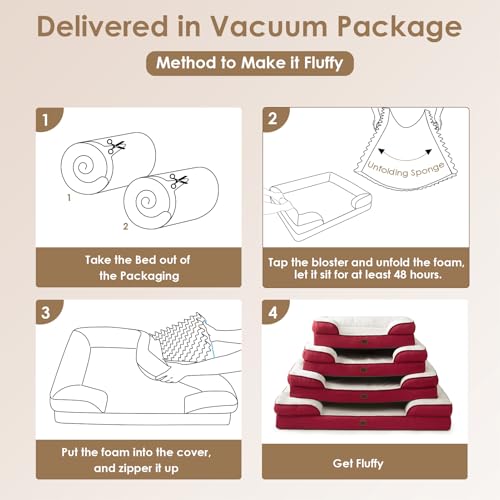 Image of EHEYCIGA Orthopedic Dog Bed for Medium Dogs, Waterproof Memory Foam Medium Dog Beds with Sides, Non-Slip Bottom and Egg-Crate Foam Pet Couch Bed with Washable Removable Cover,Red