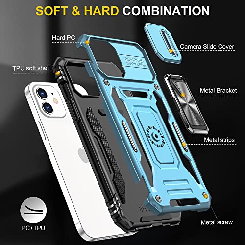 Image of Polycarbonate Slide Camera Cover with Ring Holder Mobile Phone Back Cover for iPhone 11 (Blue)