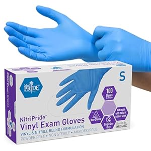 MED PRIDE Disposable Powder Free Non Latex Single Use Medical Exam Gloves, Nitrile Vinyl Blend for Cleaning and Food Handling