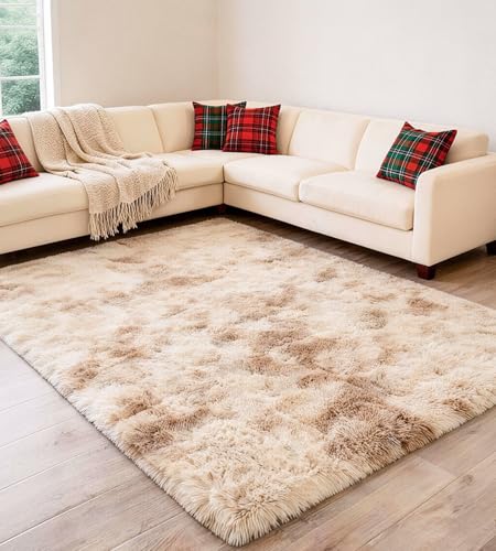 ROHATIM Alfombras Salón Grandes Pelo Largo Alfombra Habitación Dormitorio Lavables Alfombra Antideslizante Muy Suave para salón o Dormitorio, Alfombra esponjosa de Cama(Caqui,80 x 150 cm)