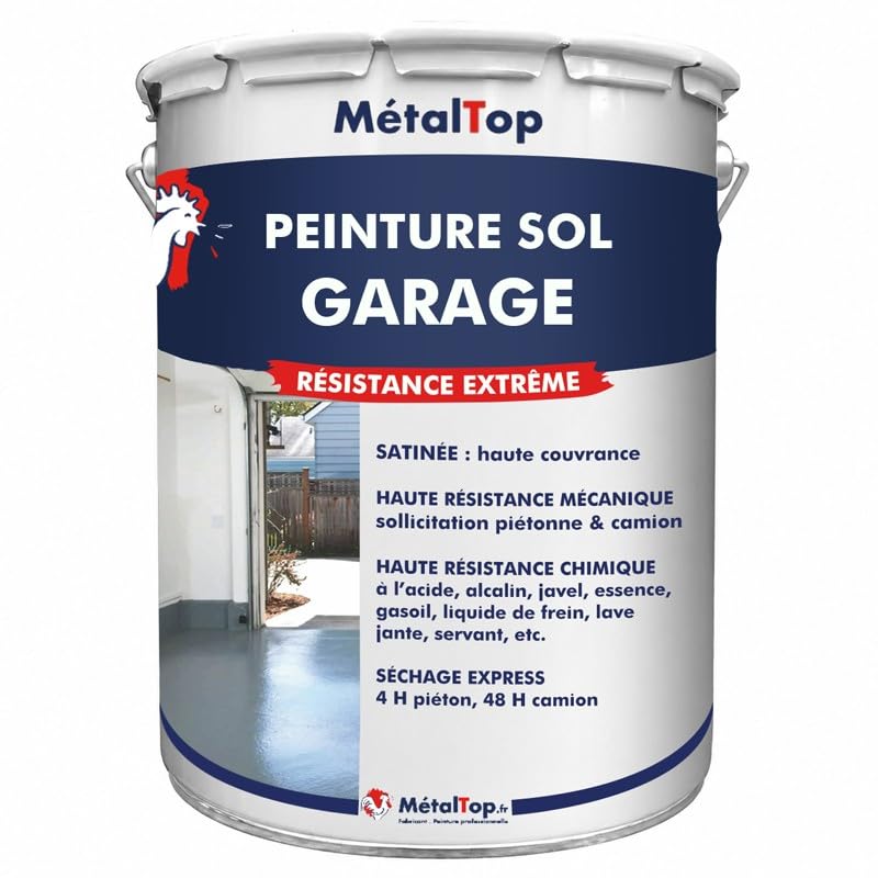 Metaltop - Peinture Sol Garage - Rouge signalisation - RAL 3020-1 L - Résistance aux taches,...