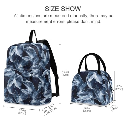 Backpack Lunch Bag Set Clear Leaves Print, Big Storage Travel Backpacks with Insulated Lunch Box for Office Hiking Picnic2