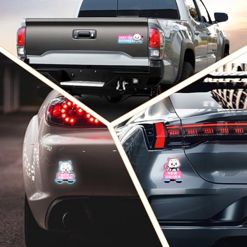 Image of Zpana Reflective New Driver Car Magnet, Cute Funny Cartoon Vehicle Student Safety Sign for Bumper, Reusable Auto Exterior Beginner Sticker Accessories, Universal for SUV Sedan Truck (Cat-B)