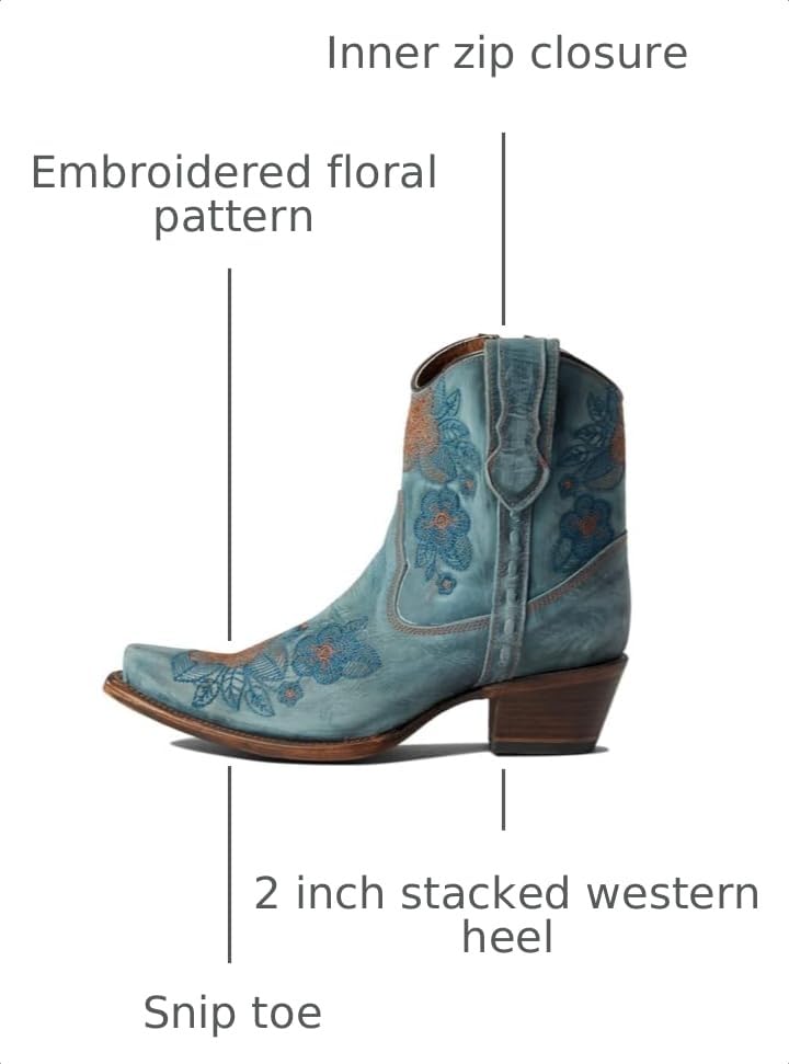 Image of Corral Boots Ld Flowered Embroidery Ankle Boots