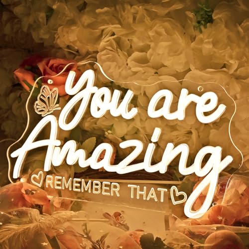 Image of Planzo You Are Amazing LED Neon Sign Light Bedroom Girls Room Wall Decor | Classroom Office Nursery Bar Pub Club Dresser Wall Decor Neon Light, Wedding Birthday Party Gift, USB 13.78 inchx8.27 inch Warm White