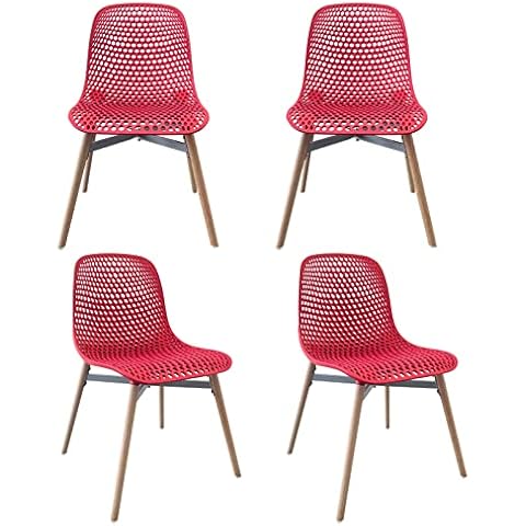Dining Chair Achiemart Dining Chairs X 4 Red, Wooden Legs Contemporary Lounge Dining Room Kitchen Home Office Plastic Seat Armless Chair,50 x 49 x 80cm,C-09 Cover