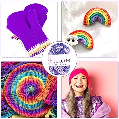 Crochet Knitting Yarn 6 x 50g Multi-Colored Knitting Yarn for Crochet, Yarn for Making Plush Balls Handmade Bags Sweaters Shoes Hats Sweaters Blankets Scarves (Color D)