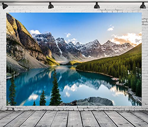 CORFOTO 7x5ft Fondo del Lago de montaña Fondo de fotografía del Parque Nacional Banff Paisaje Natural Fondo del Lago Moraine Montañas Rocosas canadienses Fondo del Bosque de montaña