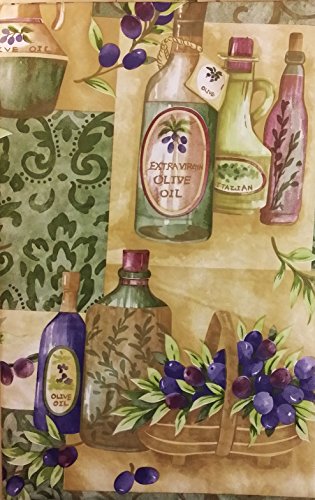 Tuscan Themed Vinyl Flannel BackTablecloths - Olives/Olive Oil (60 Round)