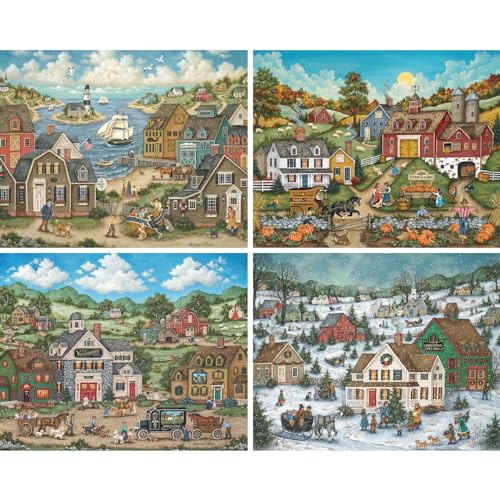 Bits and Pieces - Pack de cuatro rompecabezas de 300 piezas para adultos: 'Temporadas en el campo' de la artista Bonnie White, cada uno mide 40,6 cm x 50,8 cm miniatura 2