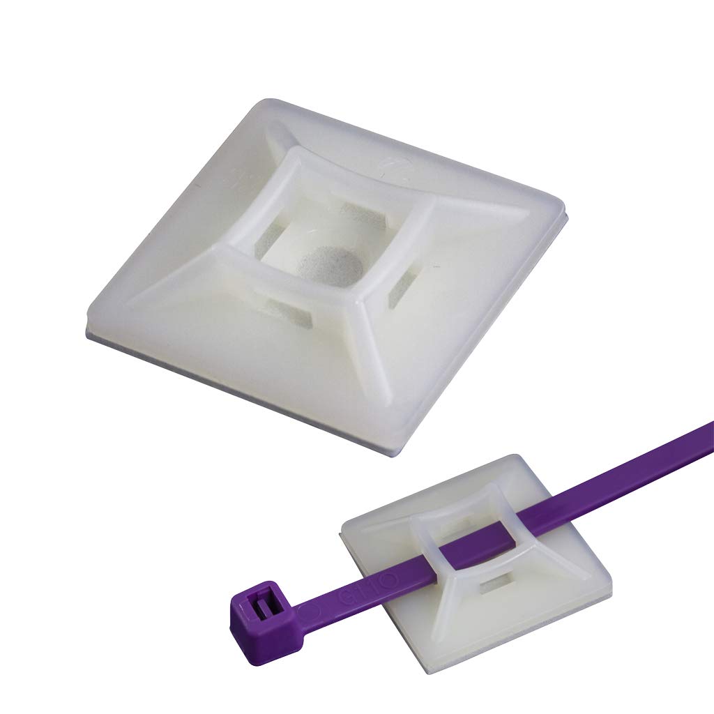 UKCable-Ties Self Adhesive Cable Ties Base 28mm x 28mm Fixing Mounts Natural/White - Pack of 25