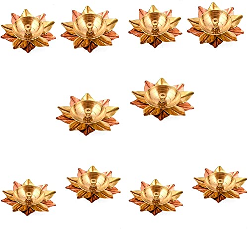 Image of Copper Lotus Kamal Diya for Pooja | Stylish Decorative Akhand Brass Table Diya for Arti (Pack of 10, Height: 1.5 Inch & Width: 3 Inch)