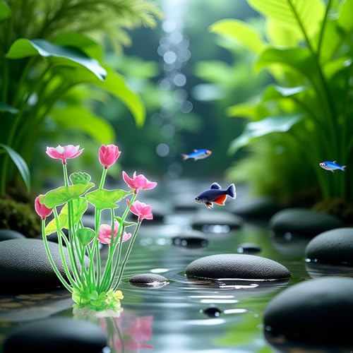 Image of Pink Artificial Water Plants, Artificial Lotus Fish Tank Ornament Aquarium Aquatics Grass Flower Simulation Wedding Favors Plastic Plastic Plants for Party Fish and Aquatic Pets Aquarium Decor