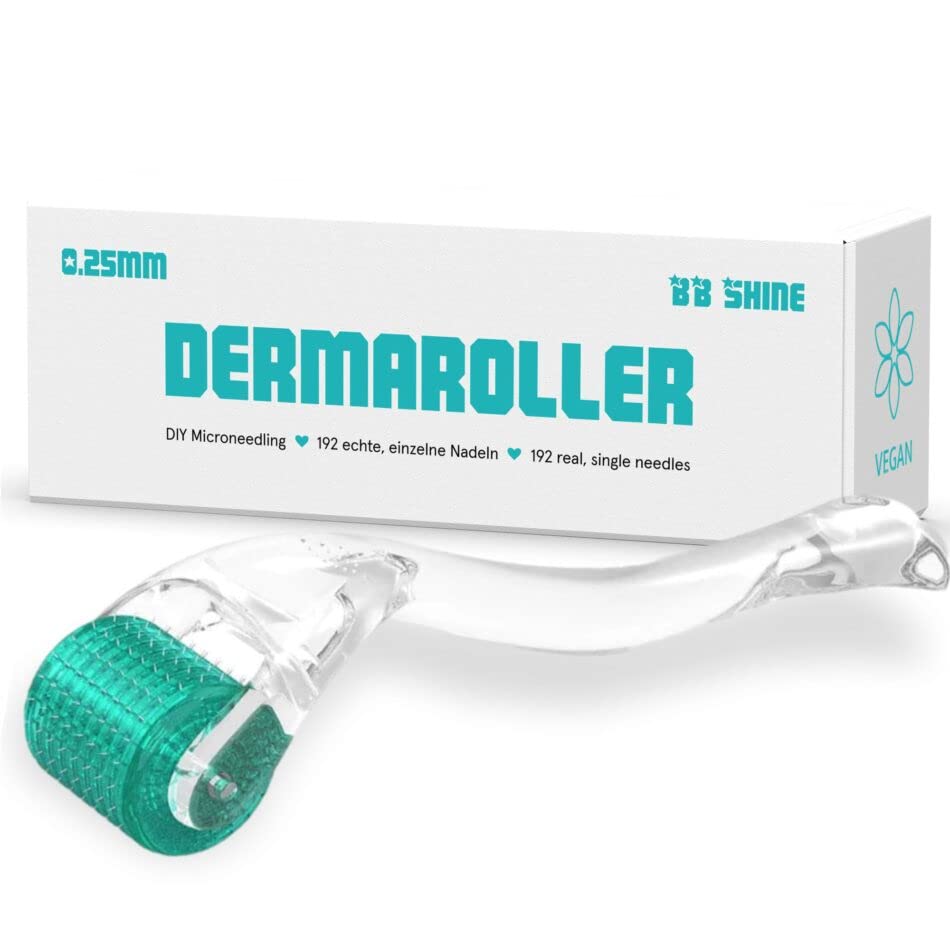 AURA Monaco | Dermaroller Set gegen Akne & Pigmentflecken – Microneedling Kit mit 5ml Serum, 100ml Sanitizer & echtem Derma Roller – Retinol, Hyaluron, Vitamin C – Für Microneedling zuhause