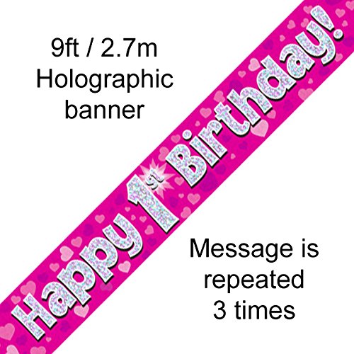 1st Birthday Pink Holographic Banner by Signature Balloons