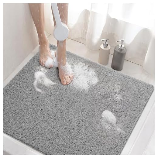 Shower Mat Non Slip Square, Bath Tub Mat for Textured Surface, Soft PVC Loofah Bathtub Mats Without Suction Cups, Quick Drying Shower Floor Mat, 24 x 24 Inch Bathroom Accessories, Grey