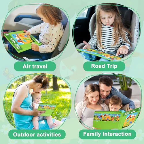 Image of ASTARON Magnetic Puzzles for Toddlers, 9-12-16 Pieces Animal World Learning Magnet Puzzles for Road Trip, Educational Travel Toys Car Plane Activities for Kids, Kids Birthday Gifts | Folding puzzle book, each book contains 3 scenes, 3 difficulty levels, advanced puzzle book, easy to store, educational toy