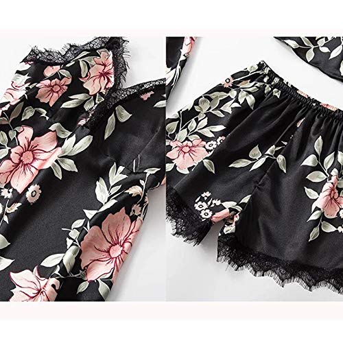 Femmes-Pyjama-Set-5pcs-Nightwear-Silk-Satin-Pajamas-Pyjamas-Sleep-Heightwear-Dentelle-Dentelle-Floral-Nuitoires-Vinois-Robe-Robe-de-Nuit