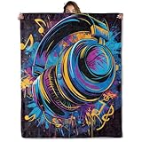 Cool Graffiti Headphones Blanket, 50x60 in, Neon Headset Flannel Throw Blankets for Travel Camping Couch Living Room Decor, Lightweight Cozy Soft Gifts for Women Men Music Lovers