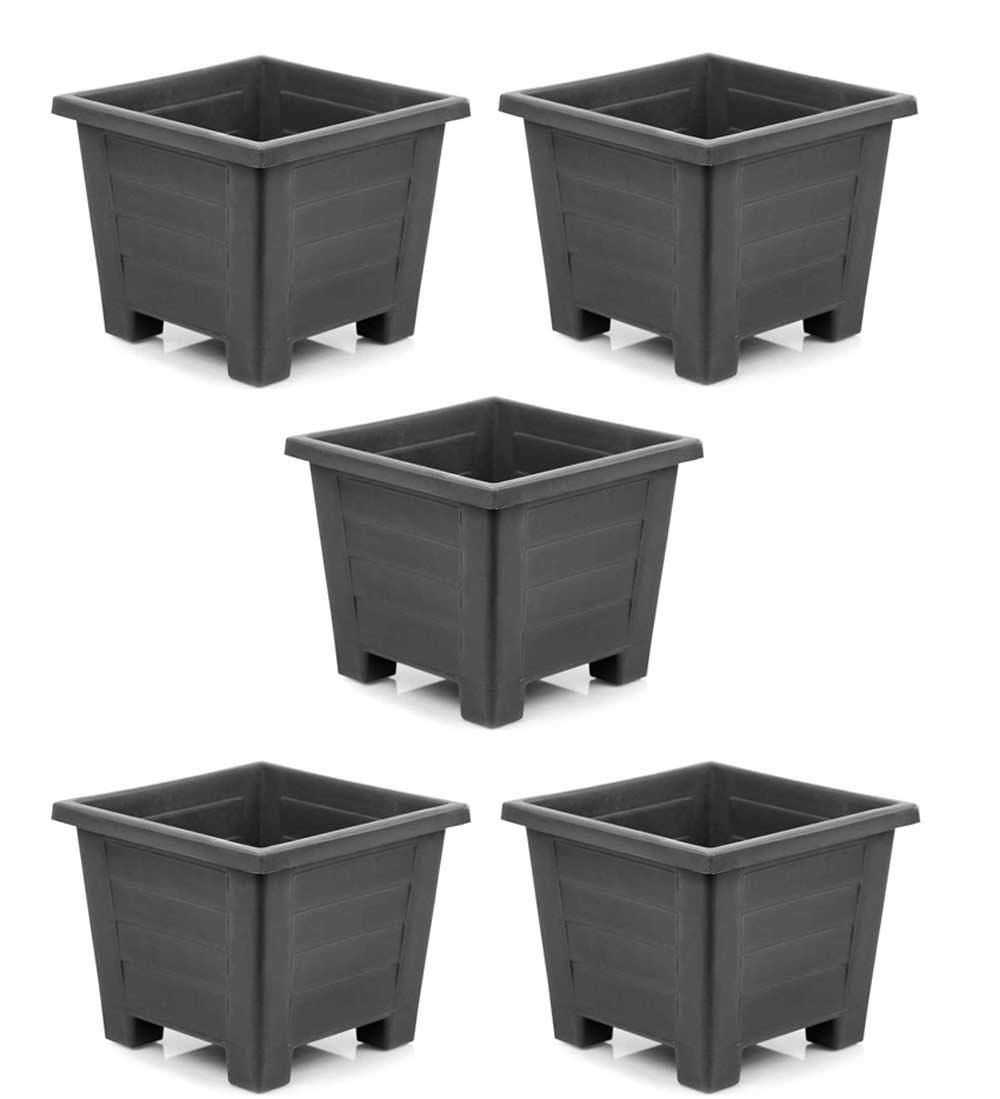 Maceta Cuadrada Plástico, 24x24, Set 5 Unidades, 7 litros, Maceteros (Antracita)