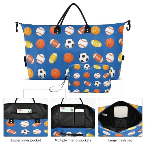 Travel Gym Bag, Deep Blue Balls Pattern Weekender Overnight Duffle for Women with Toiletry Bag Travel Swim2