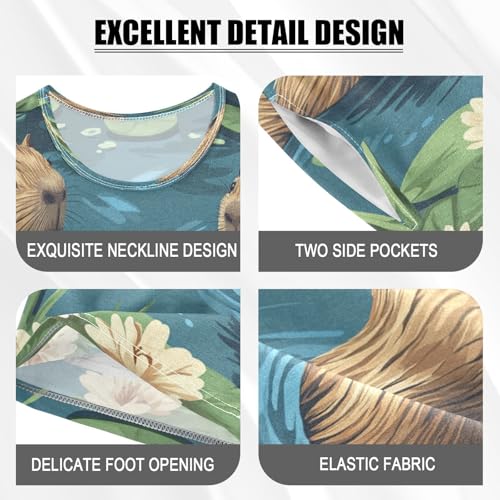 Pajama Sets Short Sleeve Cute Swimming Capybara Pattern Soft Cotton Summer Sleepwear 2 Piece PJS Size 5-14T3