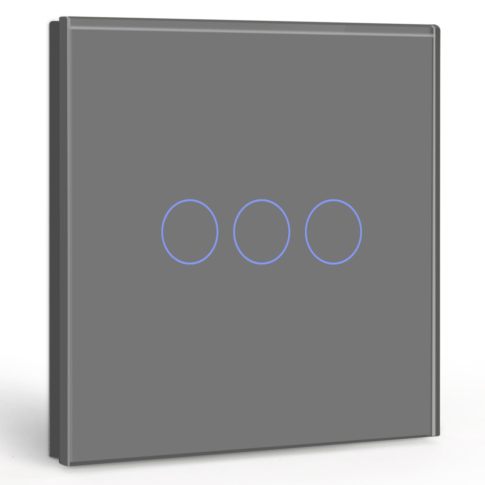 BSEED Touch Light Switch 3 Gang 1 Way, Tempered Glass Panel Light Switches with LED Indicator 86mm Grey Touch Sensitive Light Switch-No Neutral Wire