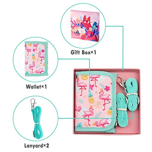 Kids Wallet For Girls, Wallet For Little Young Girls 4-6 4-8 5-7 6-8 8-10 9-12 Ages Cute Small Toddler Wallet With Lanyard Gift, Pink Flamingo #TOP1