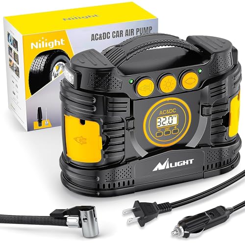 Nilight Tire Inflator Portable Air Compressor Dual Power for Car 12V DC and Home 110V AC Tires Pump Pressure Gauge Fast Inflate Auto Shutoff for Cars SUV Motorcycle Bicycle by Nilight - Used condition - US$40.92