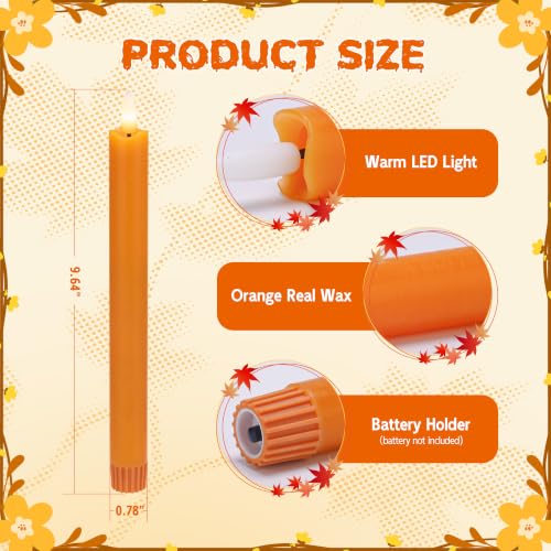Image of Orange Fall Flameless Taper Candles with Remote, 6 Pcs Halloween Tapers