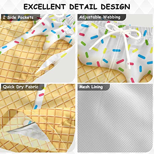 Boys Swim Trunks with Boxer Brief Liner, Ice Cream Cone Boys Swimwear Quick Dry Bathing Suit Toddler Swim Trunks3