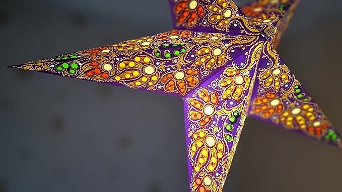 Image of Paper Lantern Lampshade Paper Star Light Shades Large 60cm Star Hanging Decorations for Christmas Wedding Home Decoration Birthday Party (Purple, Yellow, Green Multi)