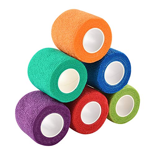 ASIV Cohesive Bandage 5cm x 4.5M Self Adherent Bandage, Pet Vet Wrap Bandaging Tape - Pack of 6 (Random Color)