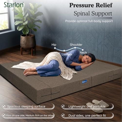 Image of Starlon 3 Seater Sofa Cum Bed Foldable 3-in-1 Sofa Bed with 1 Year Warranty, Washable Jute Fabric Cover & 2 Geometrical Pillows | Guest Bed | Coffee Brown 6x6.5 Ft