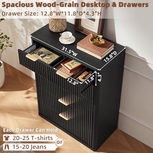 Image of LEYAOYAO Fluted 6 Drawers Dresser for Bedroom Set of 2, 42 inch Tall Modern Chest of Drawers with Metal Handle, Curved Profile Design,Black Wood Drawer Organizer for Bedroom, Living Room, Hallway