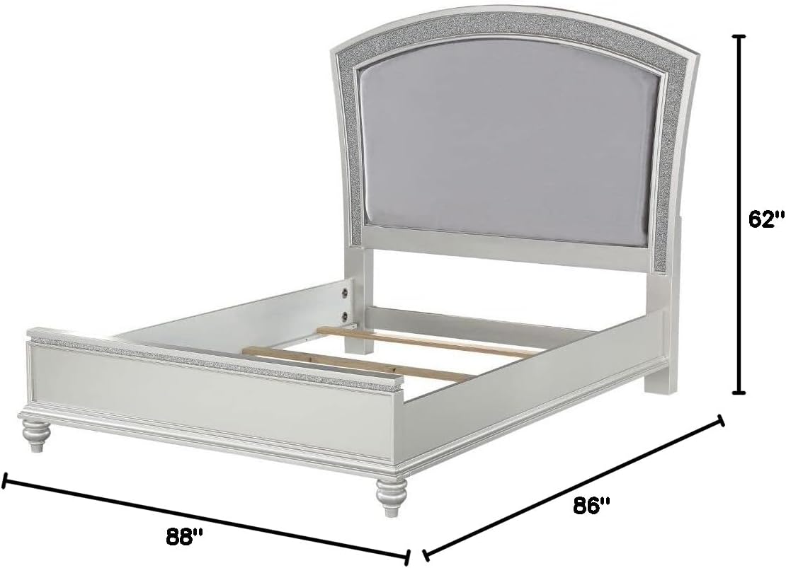 Acme Maverick California King Upholstered Wooden Panel Bed in White Platinum. ( No headboard, broken the corner see the pictures no test)