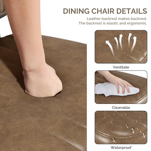 Image of Dining Chairs Set of 4, Modern Faux Leather Dining Chairs with Thick Cushions Seat Back and Metal Legs, Comfy Upholstered Kitchen Chairs for Dining Living Room (Brown)