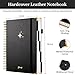FLYING EAGLE Leather Spiral Notebooks for Work 5 Subject Notebook College Ruled with Dividers Pen, 360 Pages B5 Hardcover Lined Journals for Women Men Writing,Black