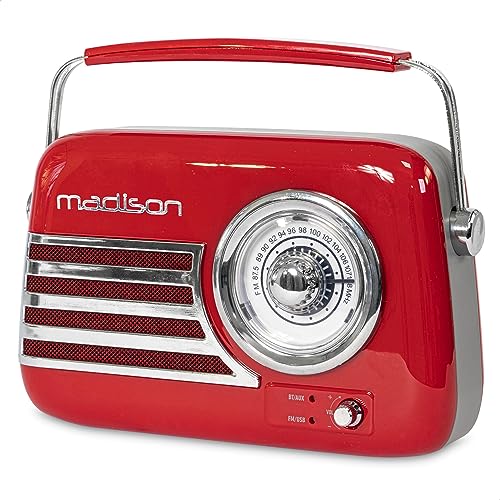 FREESOUND-VR40R - MADISON - 30W Vintage-Radio mit langer Batterielaufzeit, Bluetooth, USB und UKW - Rot