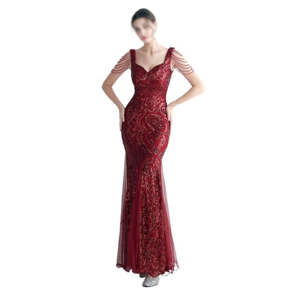 Robe de spectacle longue scintillante à paillettes grande taille pour banquet
