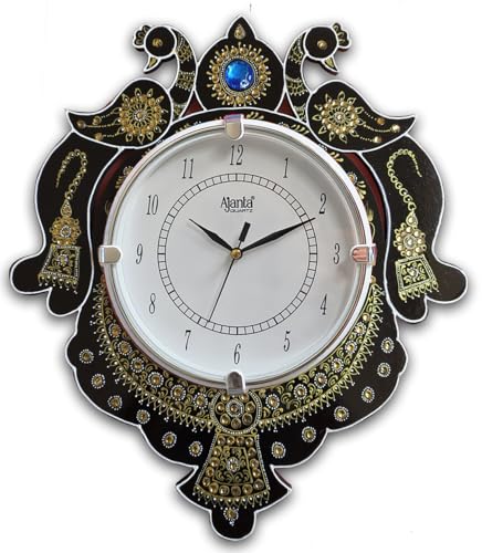 Image of Ajanta Peacock Decorative MDF Wooden Wall Clock for Home Decor