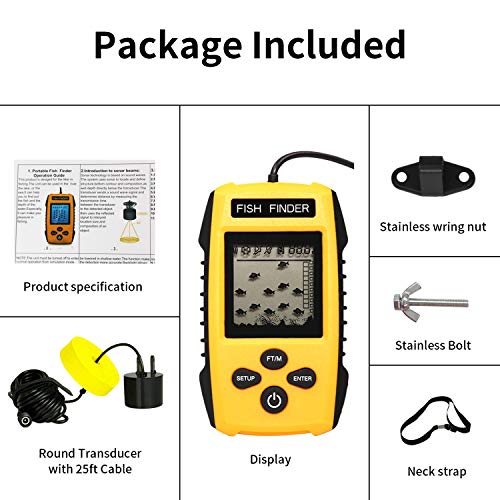 Ovetour Sensor de Sonar Portátil com Fio para Profundidade da Água e Visor LCD Localizador Portátil