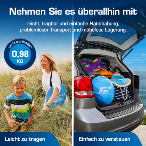 Active Era Pop Up Strandmuschel mit UV Schutz, UPF 50+ Strandzelt, Windschutz Strand, Zelt für 2-3 Personen inkl. Tragetasche und Heringe - Blau