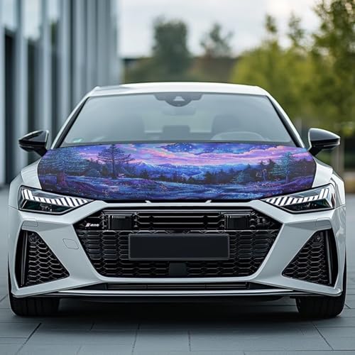 Image of Starry Sky Forest Car Hood Cover Stretch Polyester Cover for Car Hood Removable Automotive Accessories Easy Installation for Car Hood Decoration and Protection
